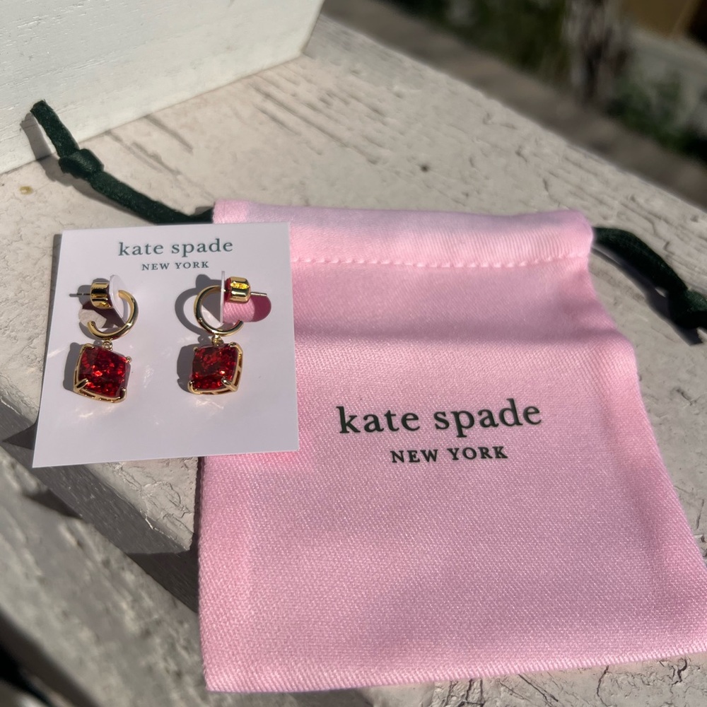 Kate Spade glitter stone charm huggie hoop earrings